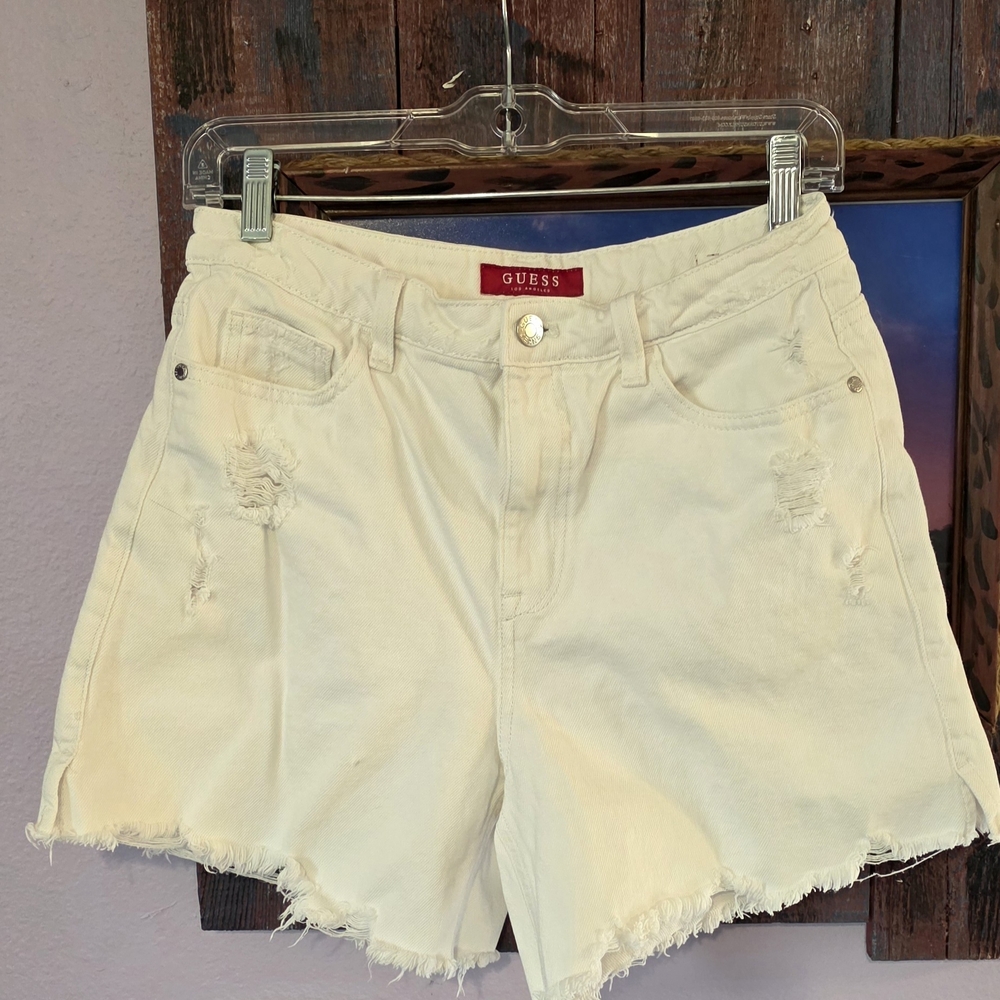 Guess Women's White Distressed Jean Shorts